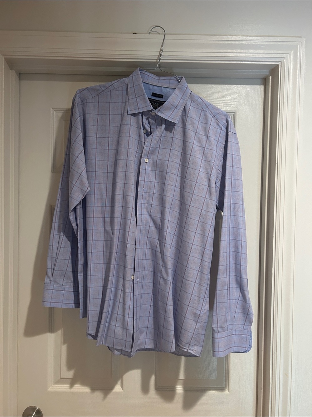 Jos. A. Bank Reserve Light Blue and Burgundy Plaid Dress Shirt